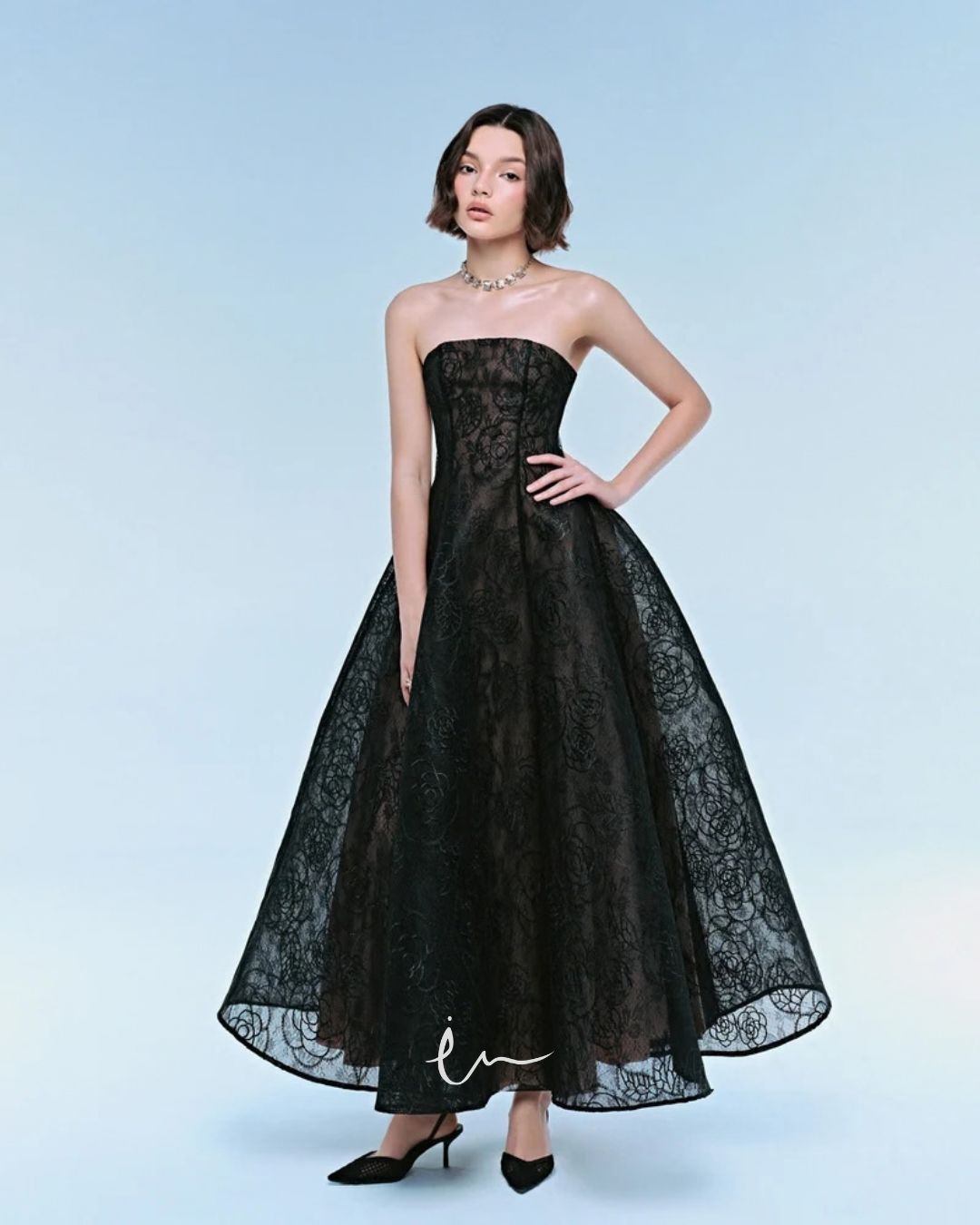 Alyssa Floral Lace Gown Black